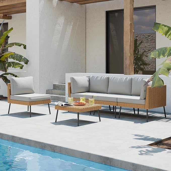 Aoxun Patio Furniture Set, 5 Piece Outdoor Sectional Sofas - Image 2