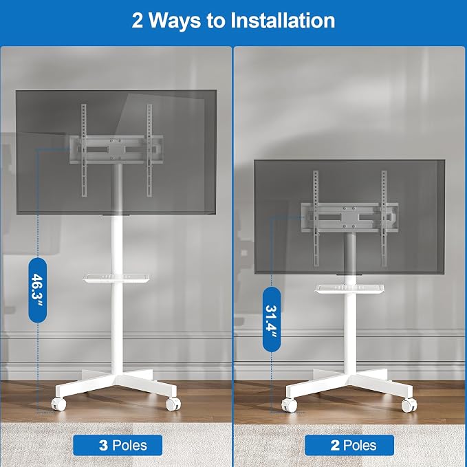 Mobile TV Stand for 23-65 Inch LCD LED Flat/Curved Panel Screen TVs, Height - Image 4