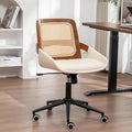 Home Office Desk Chair with Ergonomic Rattan Backrest, Walnut Crafts, Curved by ALLFONISLIVING