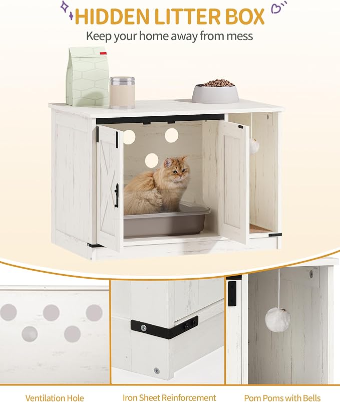 Hzuaneri Cat Litter Box Enclosure, Hidden Litter Box Cabinet Furniture - Image 3