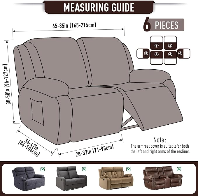 TAOCOCO Recliner Loveseat Slipcover, 6 Pieces Dual Recliner Sofa Covers - Image 4