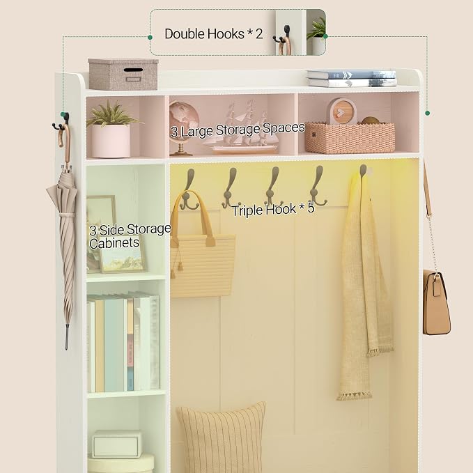 Hzuaneri 47.2" Hall Tree, LED Farmhouse Entryway Storage and Coat Rack Wood - Image 6