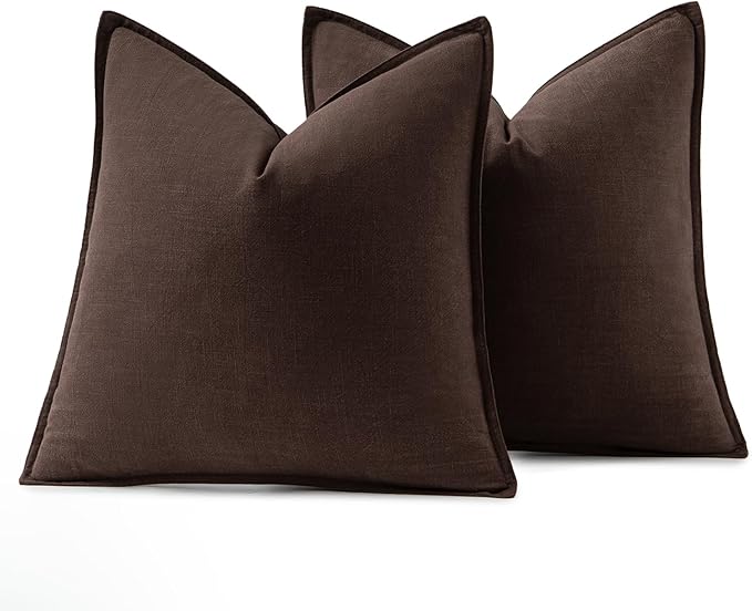 MIULEE Decorative Linen Euro Sham Pillow Covers 24x24 Dark Brown Boho Farmhouse - Image 6