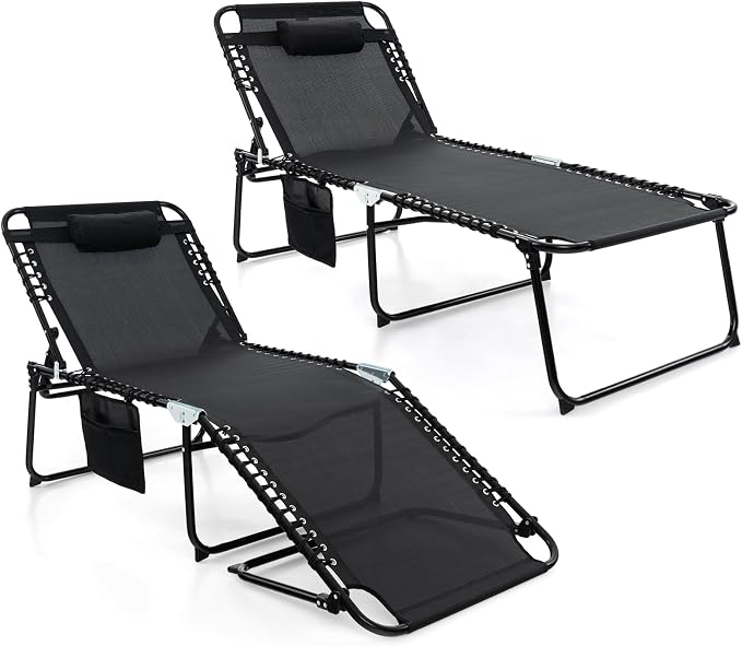 GYMAX Lounge Chair for Outside, 440lbs 27” Oversize Folding Beach Tanning by GYMAX