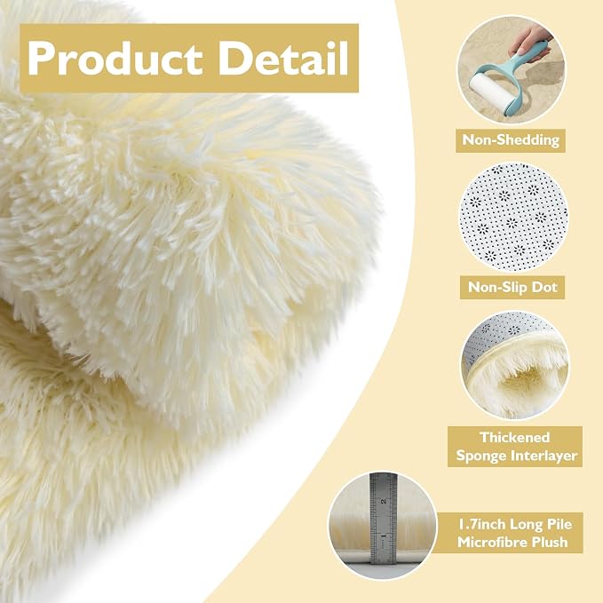Shag Area Rug for Bedroom 4x6, Ivory Fluffy Area Rugs for Living Room, Soft - Image 4