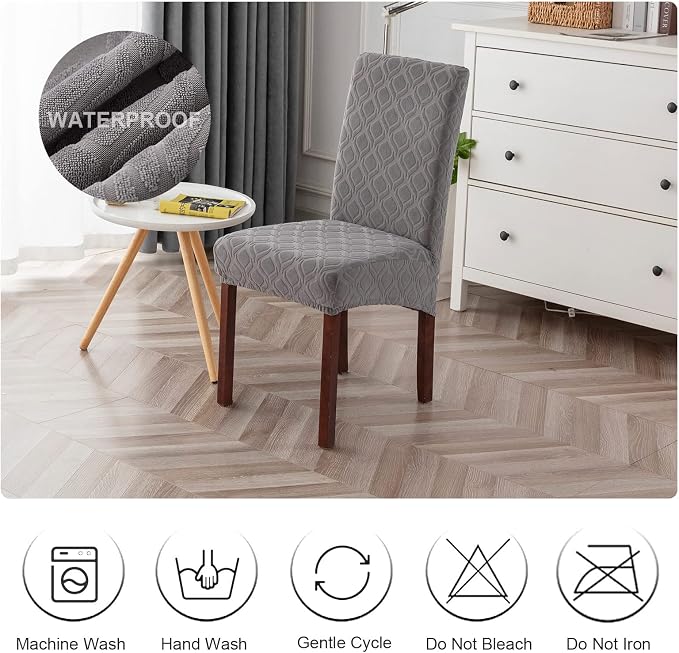 Genina Waterproof Chair Covers for Dining Room, Stretch Jacquard Dining Chair - Image 7