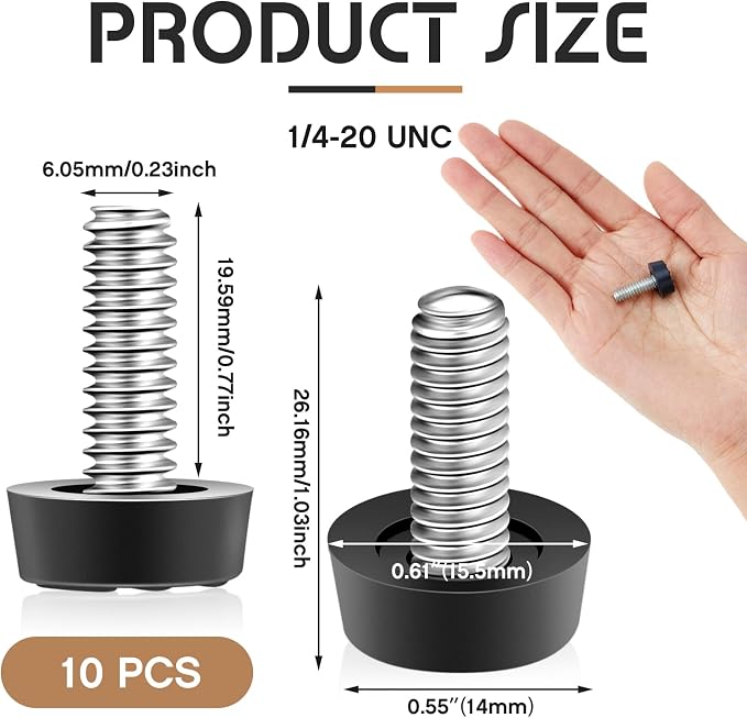 Hotop 1/4-20 UNC Thread Adjustable Furniture Levelers Screw in Galvanized Steel - Image 2