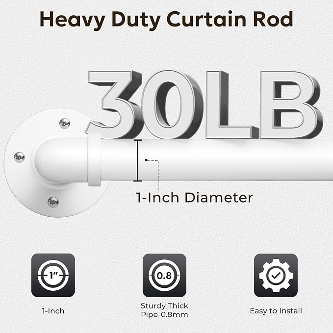 Zeerobee Curtain Rods for Windows 48 to 84, 1 Inch Industrial Wrap Around White - Image 4
