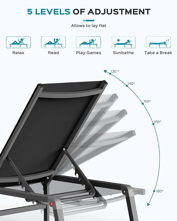 Ciokea Aluminum Chaise Lounge Ourdoor, Foldable & Assemble Free Outdoor Lounge - Image 4