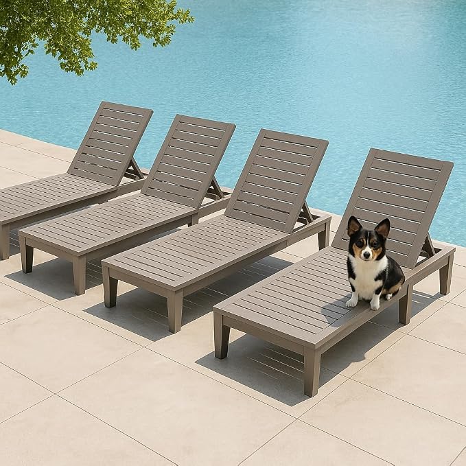 Outdoor Chaise Lounge Chairs Set of 4, 5-Position Adjustable Tanning Lounge by NBYSGO