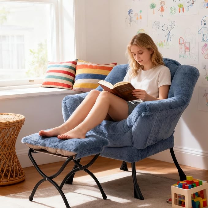 Welnow Lazy Chair with Ottoman, Modern Accent Chair with Armrests and a Side - Image 8