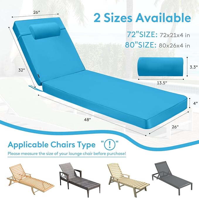 Chaise Lounge Cushion for Outdoor Furniture, Waterproof, Fade-Resistant and - Image 6
