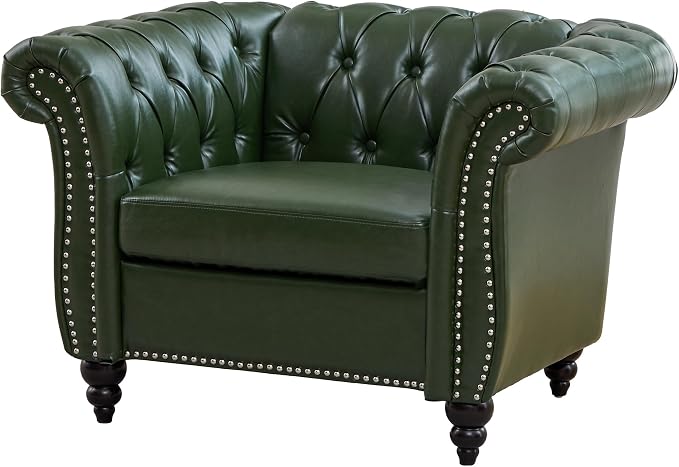 LEVNARY Chesterfield Armchair, Tufted Leather Accent Chair, Mid-Century Modern - Image 9