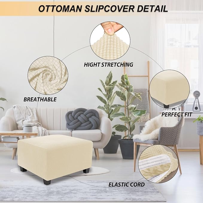 NeColorLife Stretch Ottoman Cover Square Oversized Soft Knitted Jacquard Thick - Image 2