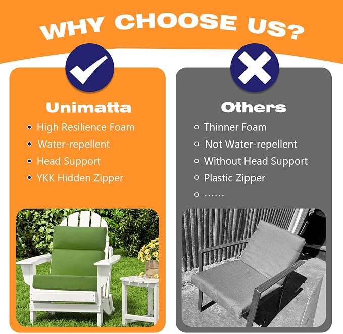 Unimatta Outdoor High Back Chair Cushion Seat Pads, 44 x 21 Inch - Image 6