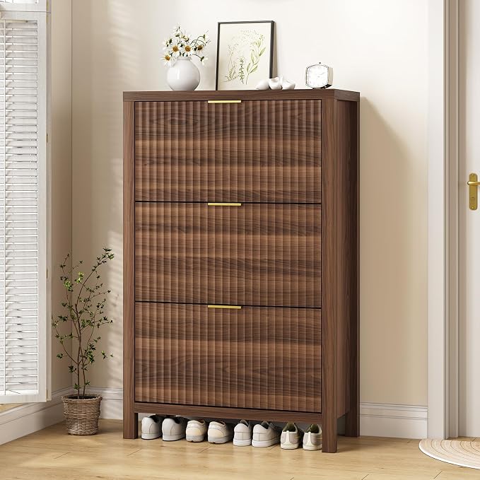 YOMILUVE Shoe Cabinet Storage for Entryway, Fluted Shoe Cabinet - Image 8