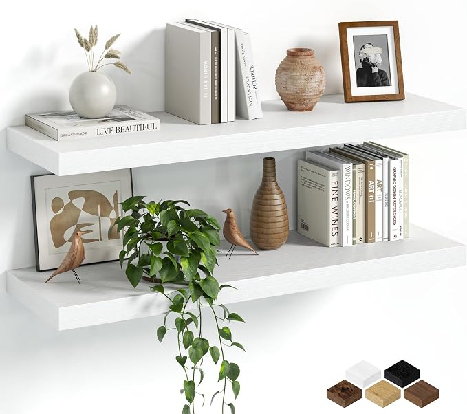Fun Memories Floating Shelves for Wall, 30 Inch Set of 2 Rustic Wood Wall by FunMemories