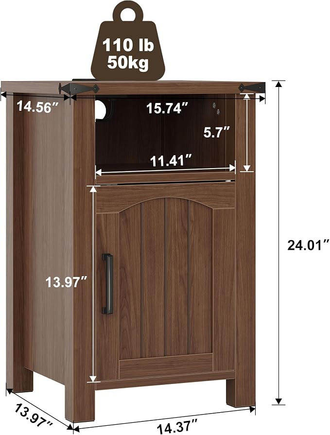 Farmhouse Nightstand with Charging Station, End Table with USB/Type-C Ports and - Image 3