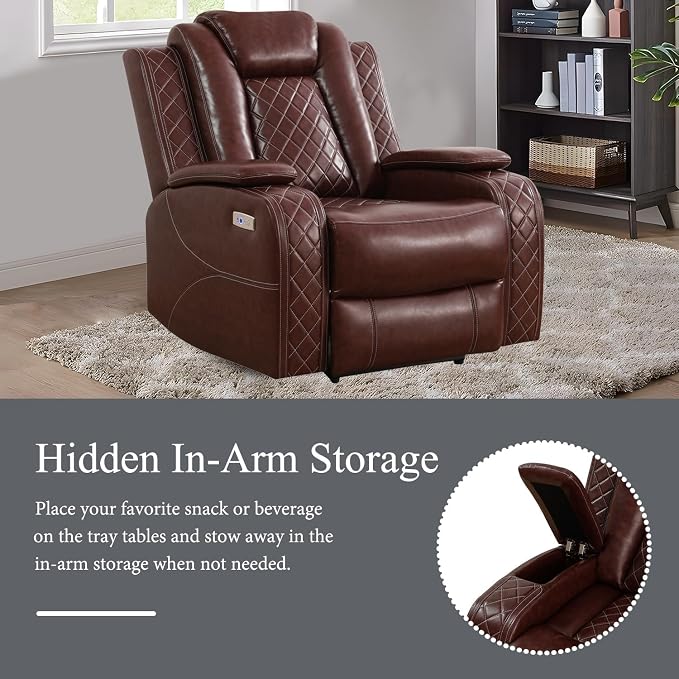 Power Recliner Sofa Set with LED, Leather Reclining Sofa Set, Living Room - Image 3