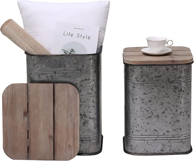 Rustic Storage Ottoman Seat Stool, Farmhouse Accent Side Table, Antique by Unknown