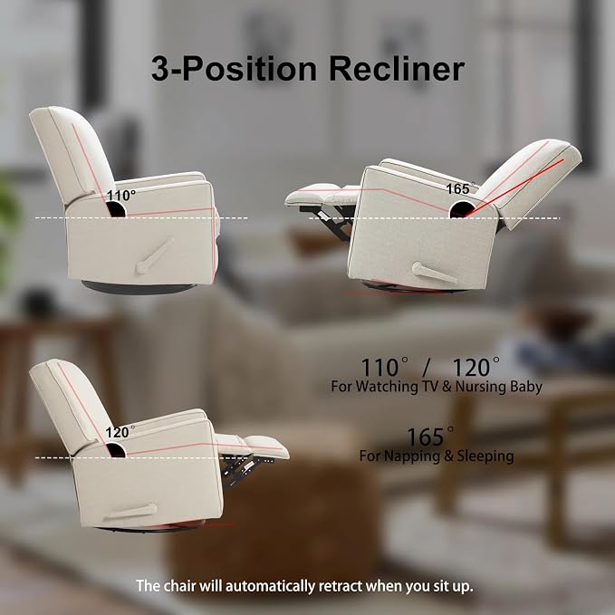 Harkawon Swivel Rocker Recliner Chair, Glider Rocker Recliner, Rocking Chair - Image 8