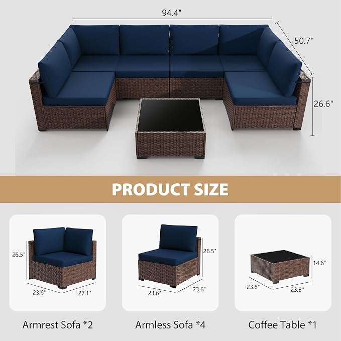 KIGOTY 7-Piece Patio Furniture Set, All-Weather PE Rattan Outdoor Sectional Sofa - Image 3
