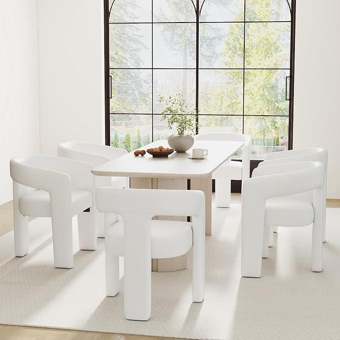 RIVOVA Modern Barrel Dining Chairs Set of 6, PU Leather Upholstered Accent Side by RIVOVA