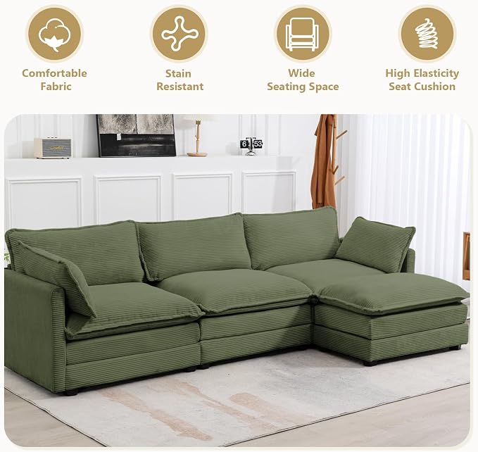 112'' Sectional Modular Cloud Couch, Oversized L Shaped 3 Seat Sofa - Image 5