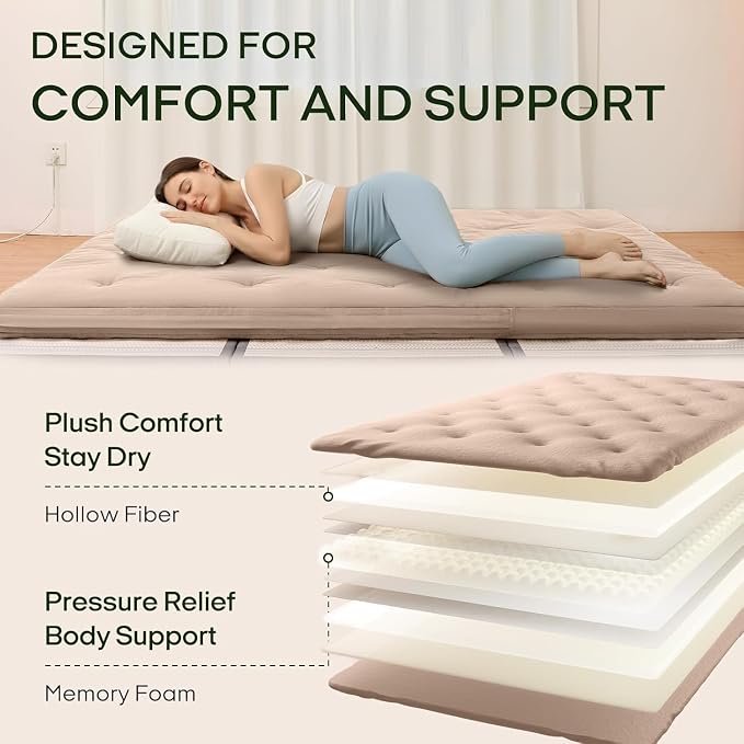 ZonLi Japanese Floor Futon Mattress Full Size 75"x 54", 100% Cotton Cover 2.5'' - Image 3