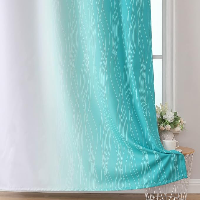 Estelar Textiler Teal and Greyish White Room Darkening Blackout Curtains 84 - Image 6