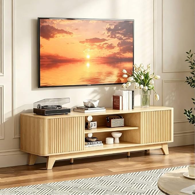 VINGLI 58.6" TV Stand for 70 Inch TV, Mid Century Entertainment Center - Image 7