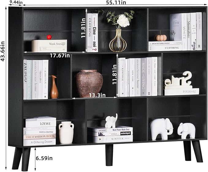 YAHARBO 10 Cube Large Bookshelf, 3 Tier Bookcase - Image 3