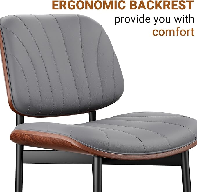 REONEY Dining Chairs Set of 6, Mid-Century Modern Upholstered PU Leather Chairs - Image 9