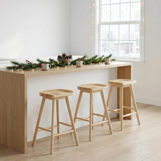 LukeAlon 24.25" Modern Counter Height Bar Stools Set of 4 Wooden Ergonomic - Image 5