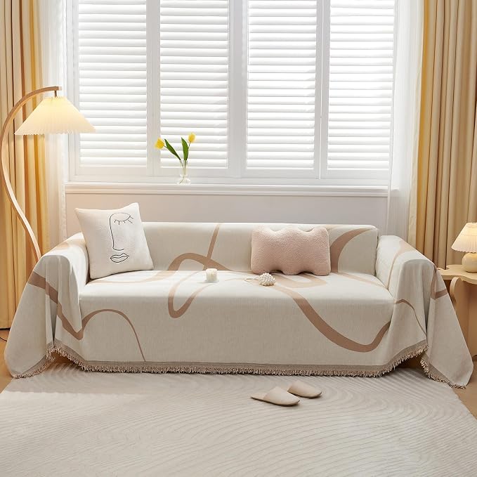 VClife Boho Couch Cover Beige Khaki Stripe Sofa Cover by VCLIFE