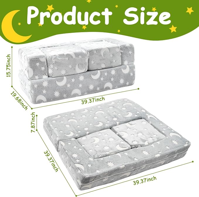 Kids Couch, Dark Grey | Glow-in-The-Dark, Chair Seat, Playroom Furniture - Image 2