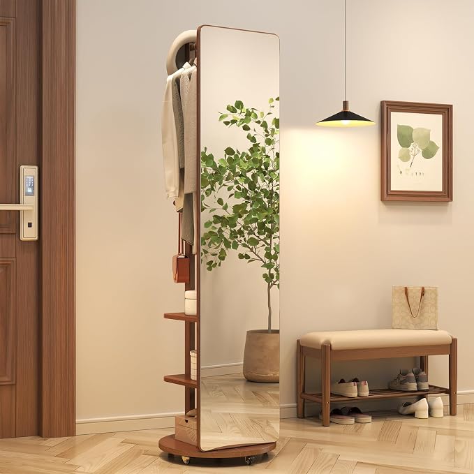 Muwuele Solid Wood Full Length Mirror Coat Rack, Floor Mirror by Muwuele