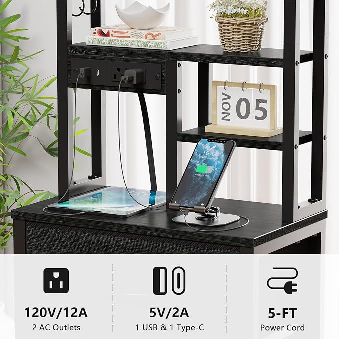 Furnulem Tall Night Stand with 3 Fabric Drawers and LED Lights, Nightstand with - Image 5