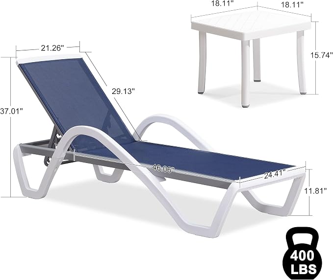 PURPLE LEAF Patio Chaise Lounge Chair Set Outdoor Plastic Textilene Lounger - Image 2