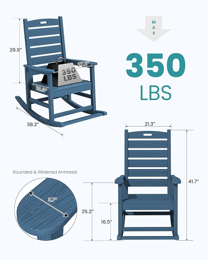 SERWALL Oversized Outdoor Rocking Chair, HDPE Patio Rocking Chair - Image 3