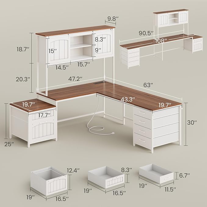 SEDETA Farmhouse L Shaped Office Desk - Image 2