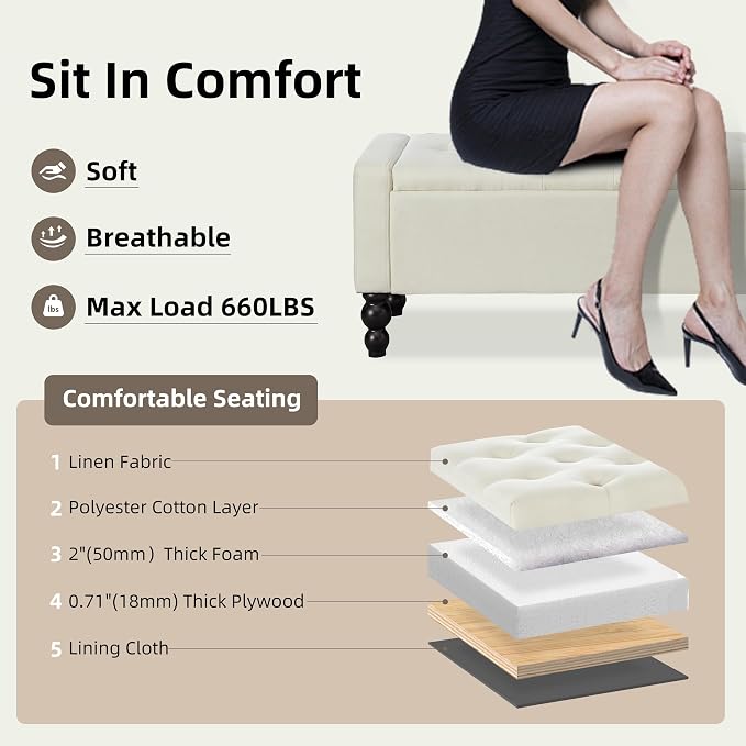 50" W Storage Ottoman Bench - Image 6