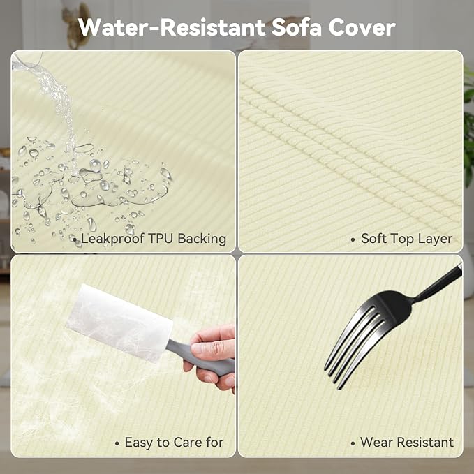Waterproof Couch Cover 3-Piece Set Striped Sofa Slipcovers - Image 3