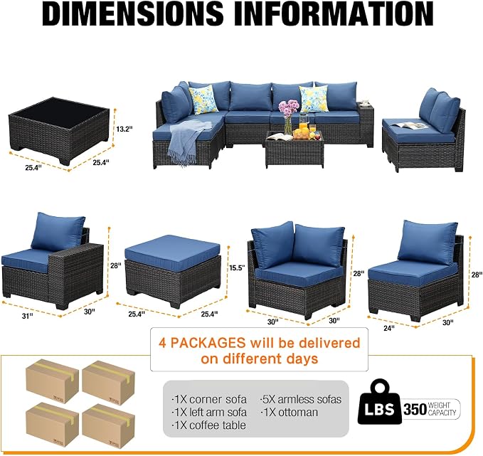 JOYURE 9 Pieces Patio Furniture Set All-Weather Outdoor Wicker Sectional - Image 4