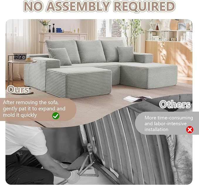 107" Cloud Modular Sectional Couches, Modern Convertible U Shaped Couch - Image 7