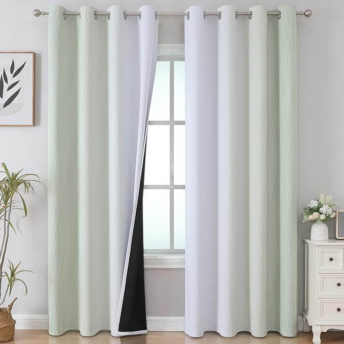 Estelar Textiler Sage Green and Greyish White Ombre Blackout Curtains 90 Inch by ESTELARTEXTILER