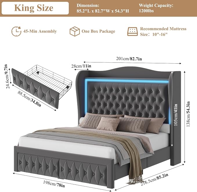 King Bed Frame 55" Tall Headboard - Image 2