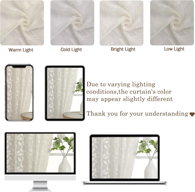 Chyhomenyc Ivory Sheer Curtains 63 Inch Length 2 Panels Set, Light Filtering - Image 7
