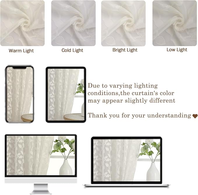 Chyhomenyc Ivory Sheer Curtains 72 Inches Long 2 Panels Set, Light Filtering - Image 8