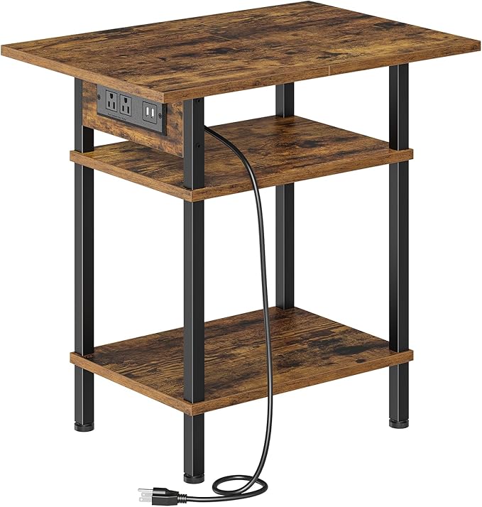 Asgolion Side Table with Charging Station, Skinny Nightstand with USB Ports and by Asgolion